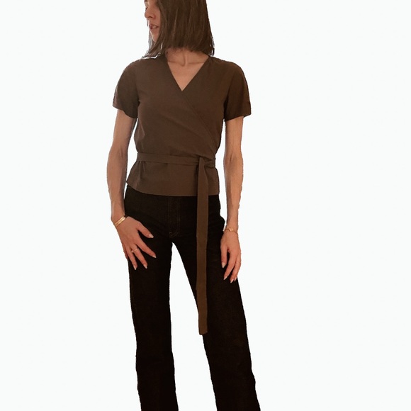 Theory Brown V-Neck Wrap Blouse - Picture 1 of 6